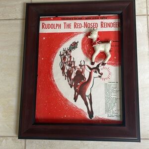 Vintage 1940s Original Children's Rudolph Score and Plastic Rudolph Ornament